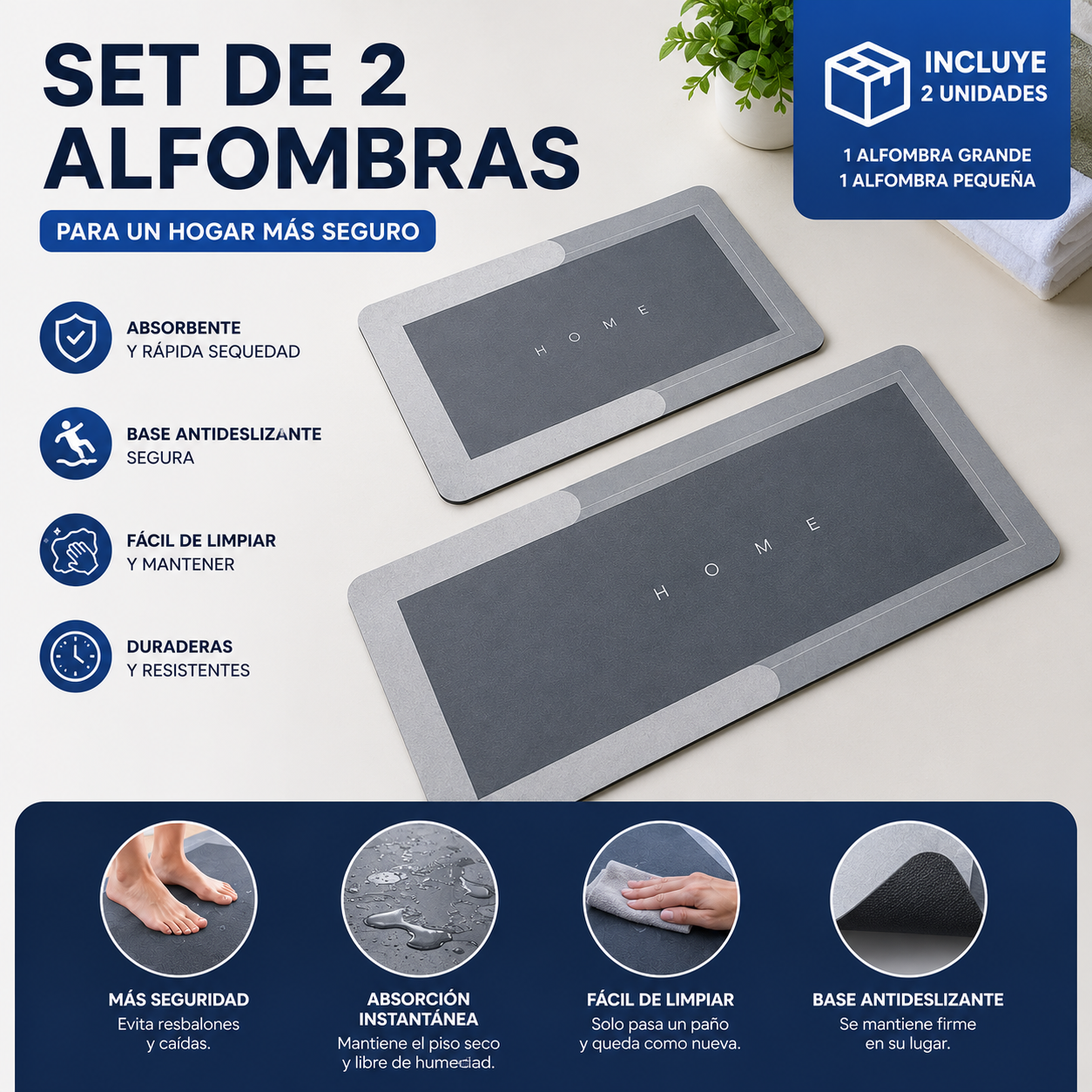 Hogar Seguro™ 2 Unidades | Tapetes Absorbentes Anticaídas
